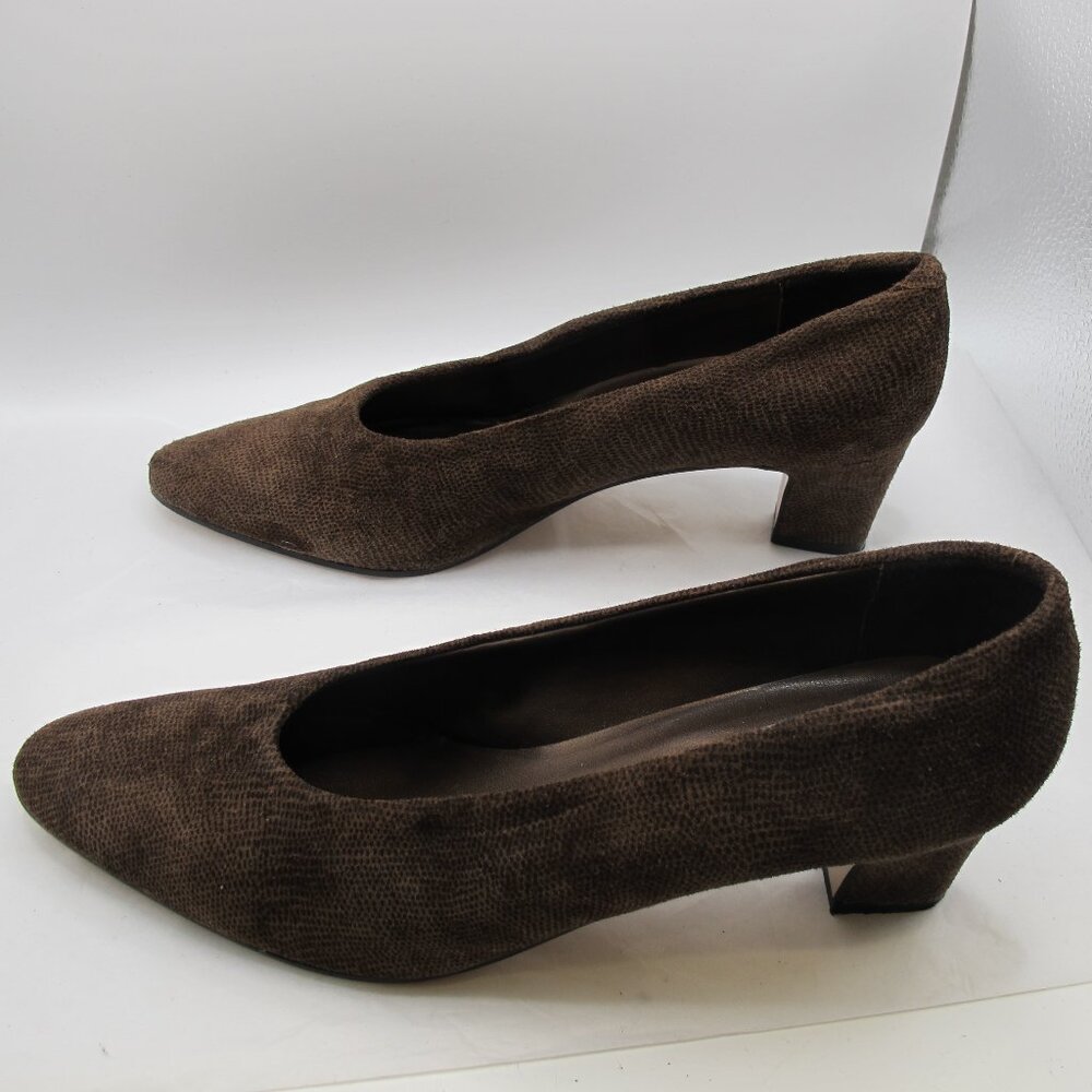 Sesto Meucci brown suede 2 inch heels with lizard pattern 8.5N